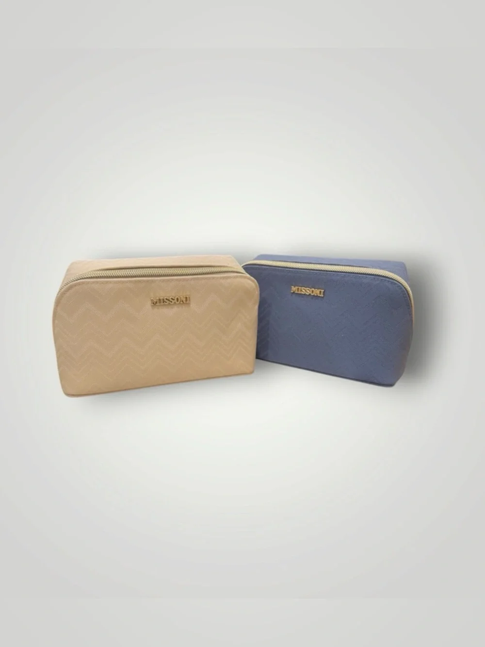 Missoni Delta One Travel Amenity Kit Bag Cream & Blue Set Of 2, New, Sealed